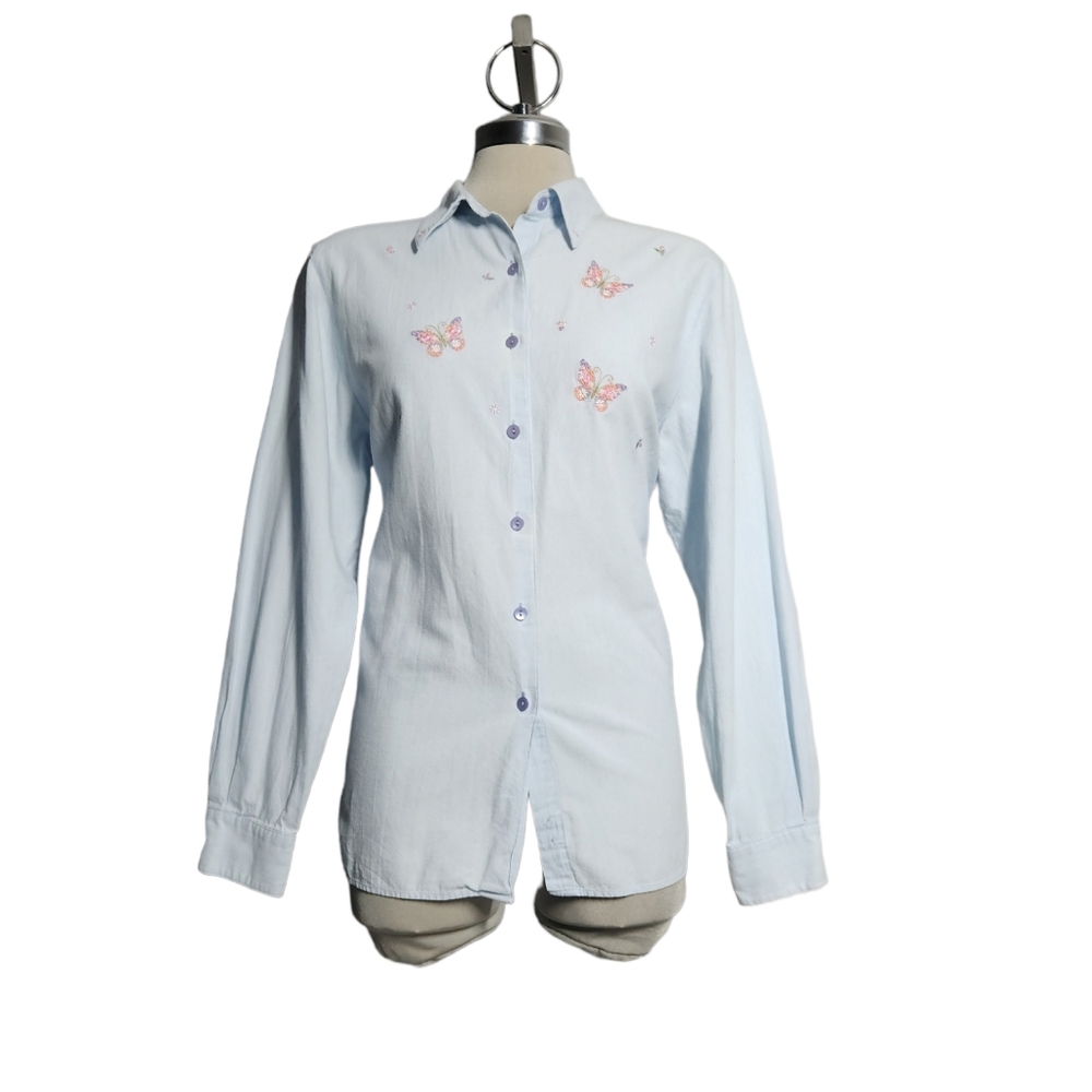 Foxcroft blouse butterfly embroidered